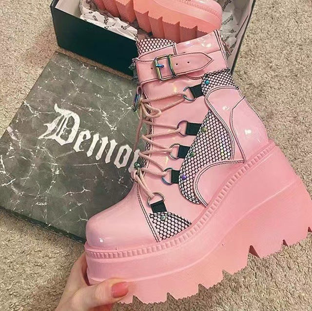 Chunky Platform Wedge Heel Boots