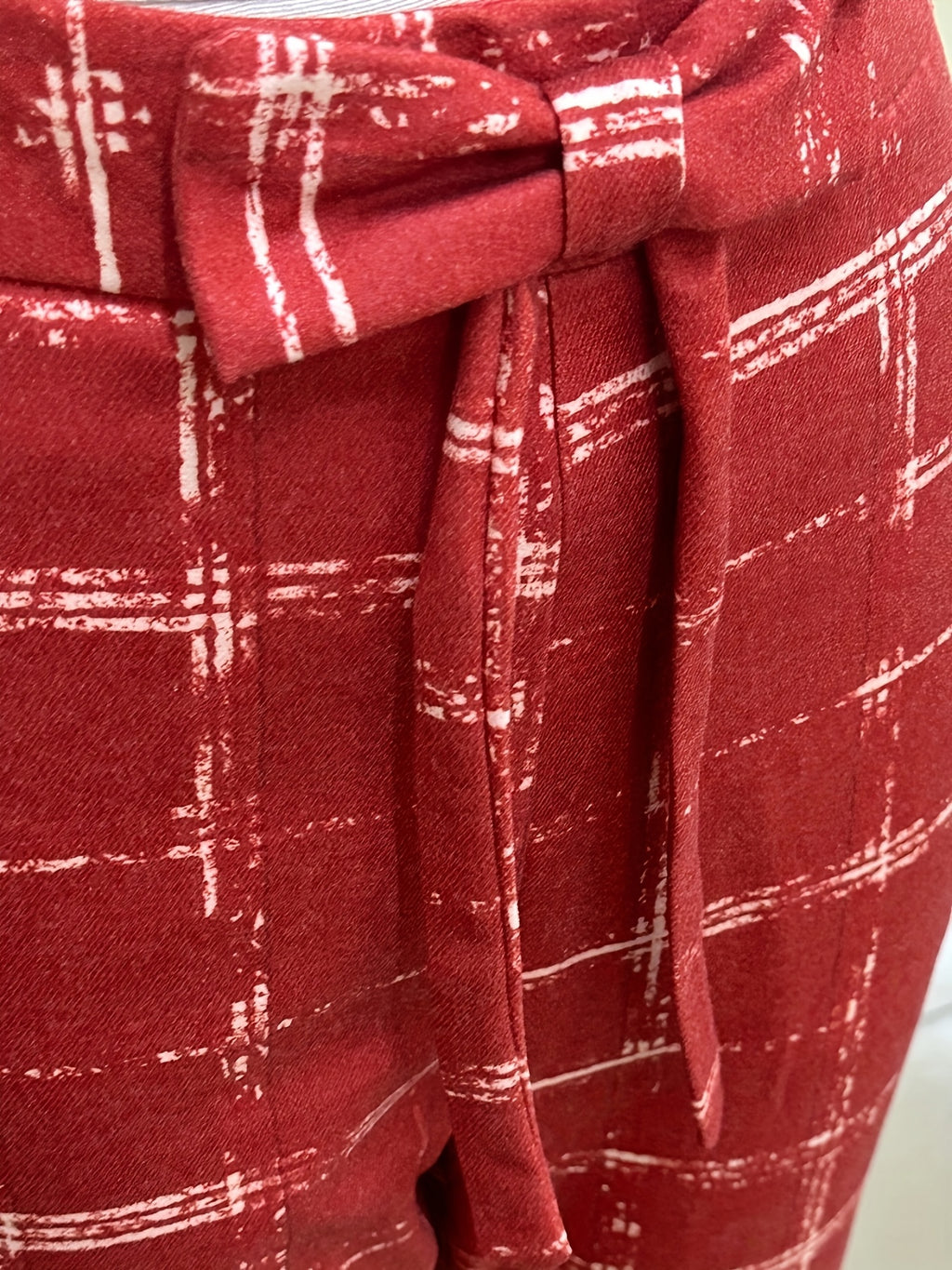 Red Plaid Flared Wide-Leg Casual Trousers