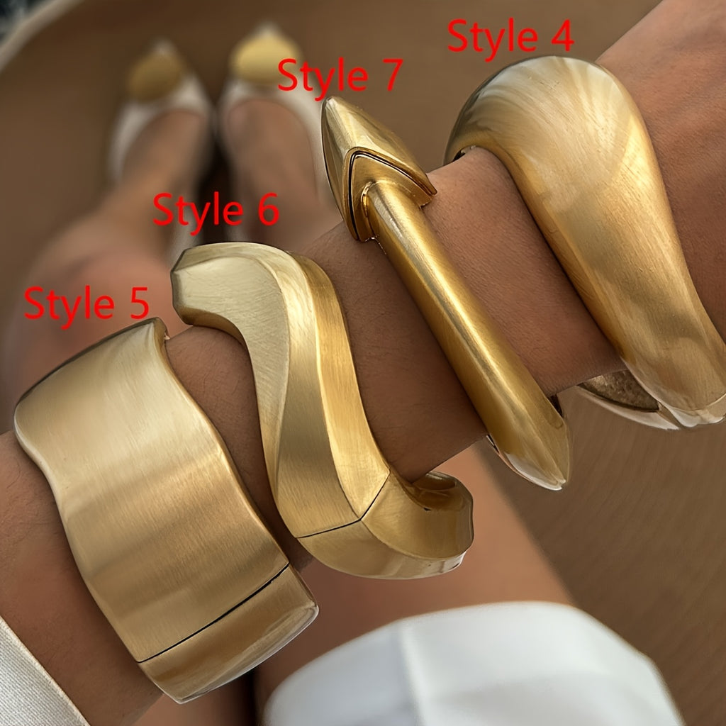 Bold Punk Style Matte Golden-Tone Wide Spring Buckle Women’s Bracelet