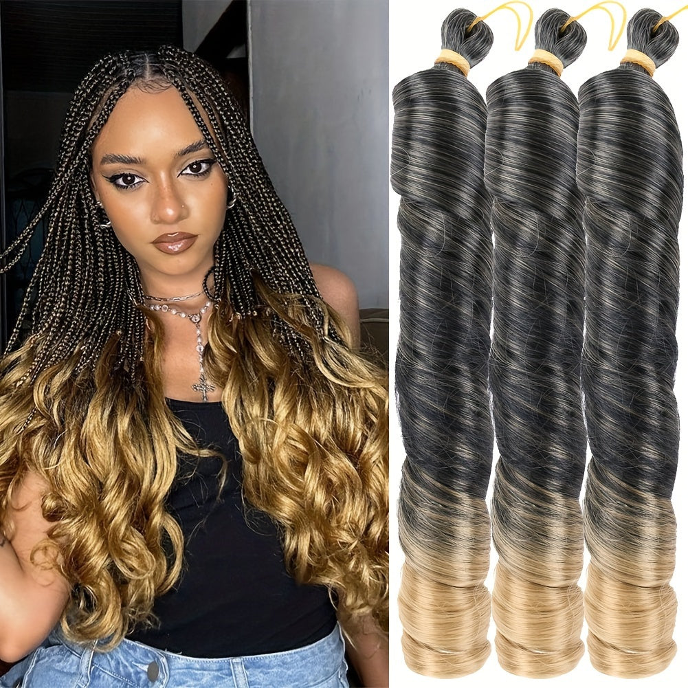 3pcs 22" Pre-Stretched French Curl Braiding Hair Extensions for Women - Loose Wave Synthetic Crochet Braids