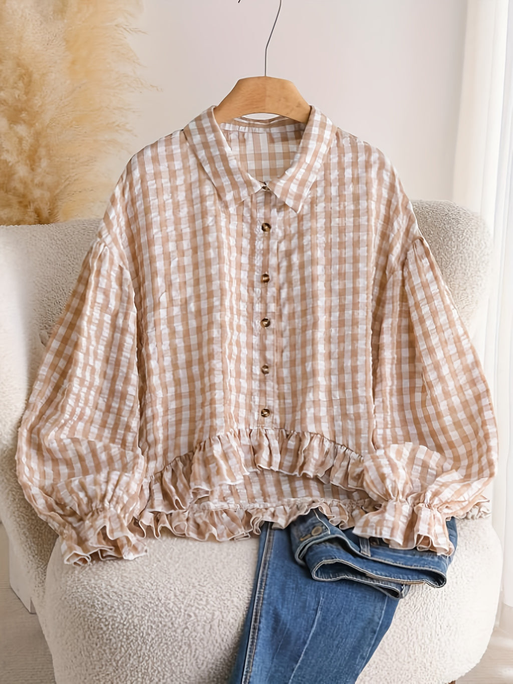 Short Button- Shirt Jacket-like Blouse