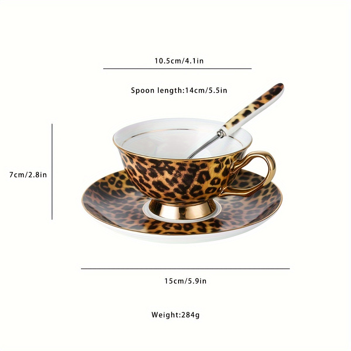 Leopard Print Ceramic Tea Cup、Spoon And Saucer Set