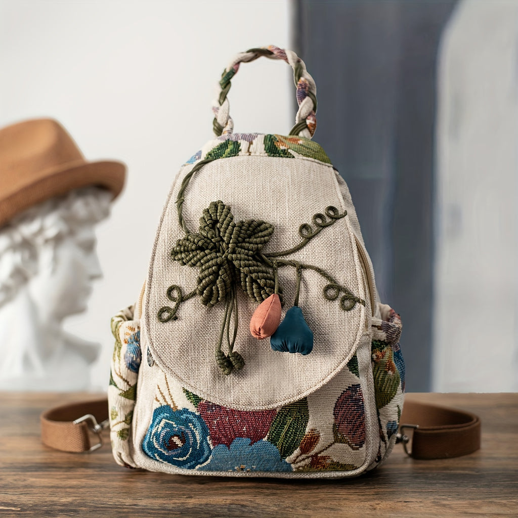 Vintage Ethnic Style Backpack, Retro Bohemian Travel Daypack, Women's Casual Boho Knapsack