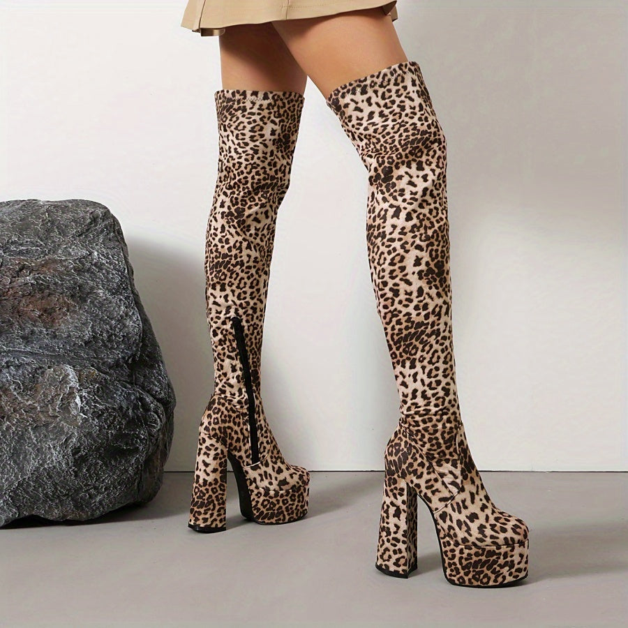 Leopard Print Over The Knee Boots