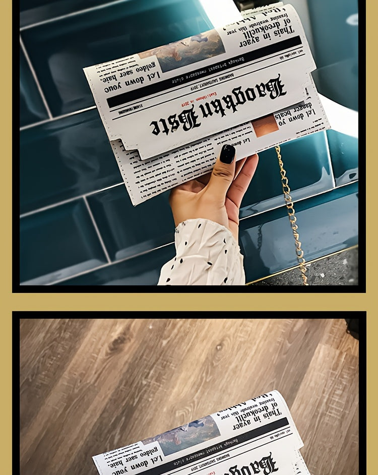 Trendy Chain Crossbody Newspaper Clutch Bag - Women's Envelope Flap Purse For Party Prom