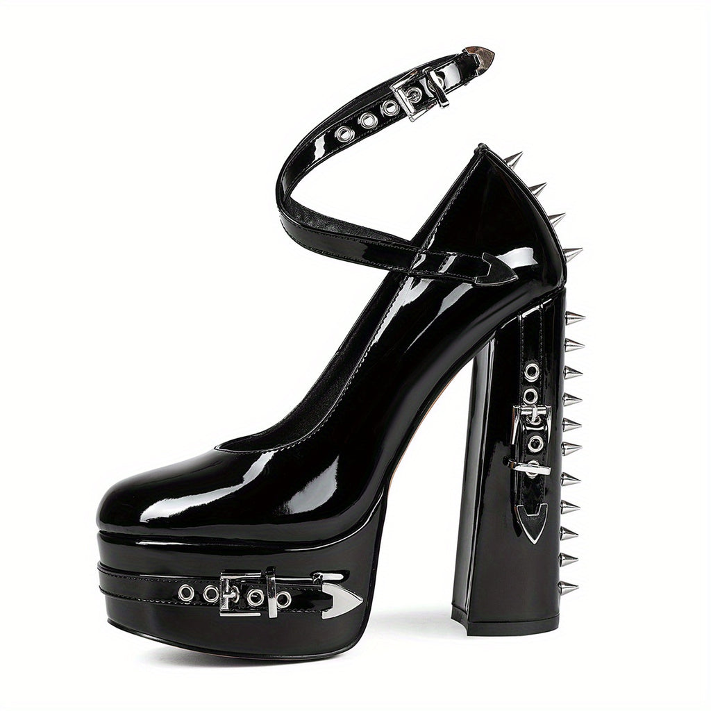 Chunky Heel Platform Shoes with Rivet Detailing