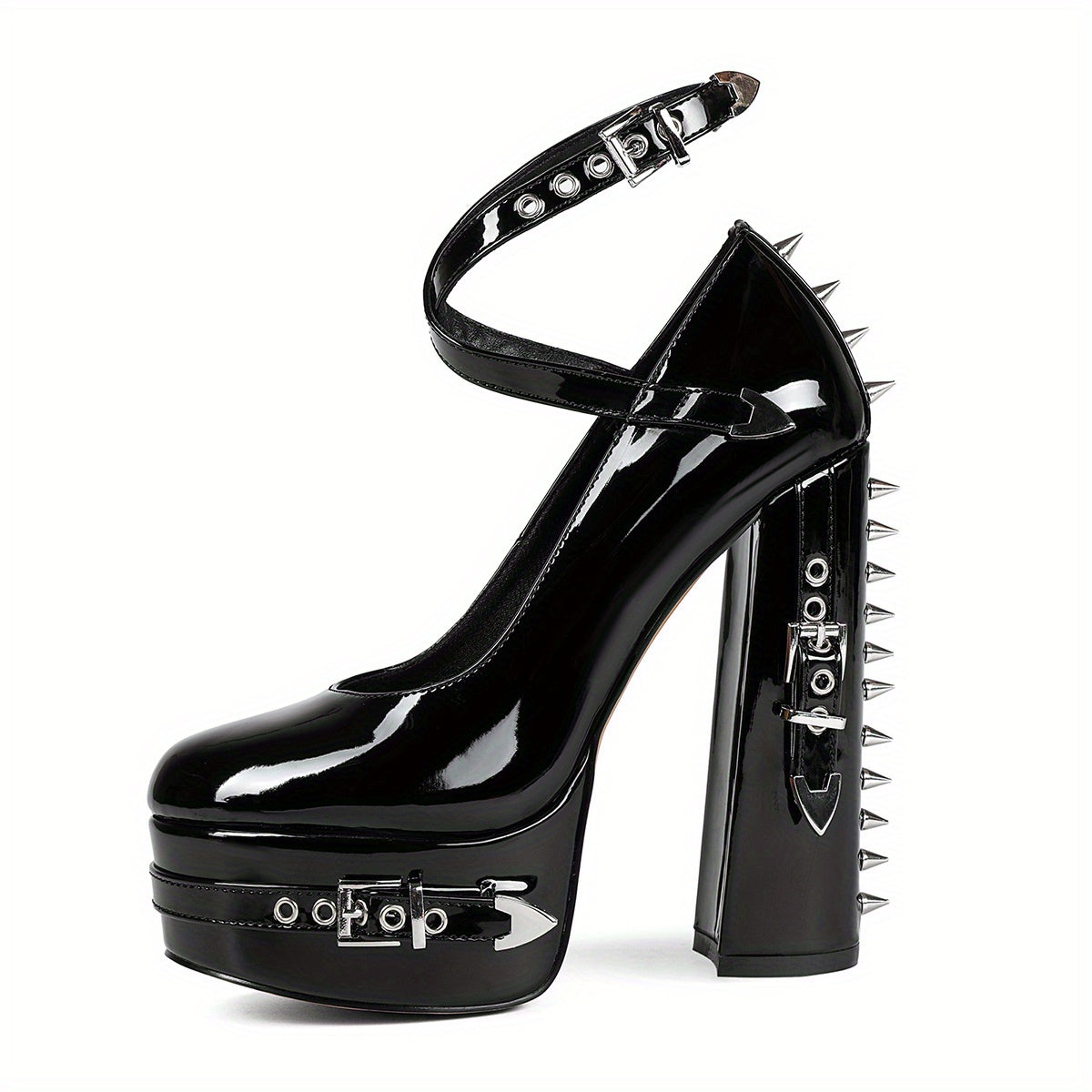 Chunky Heel Platform Shoes with Rivet Detailing