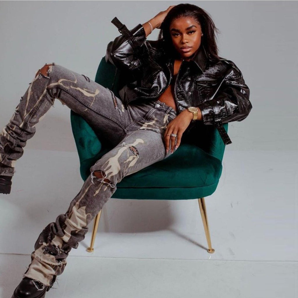 High-Waist Ripped Jeans