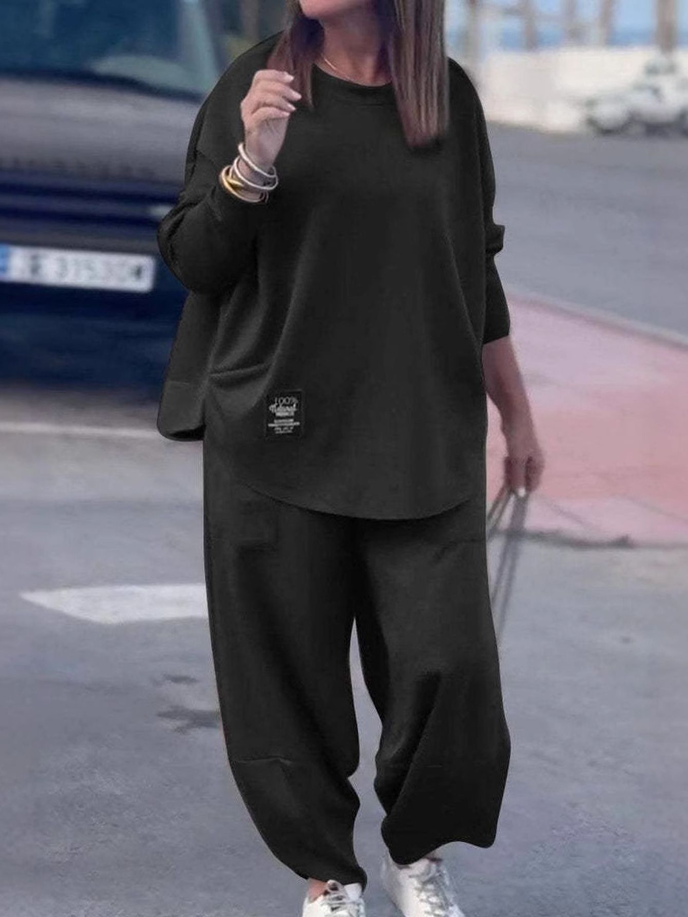 Solid Color Long Sleeve Casual Pants Set