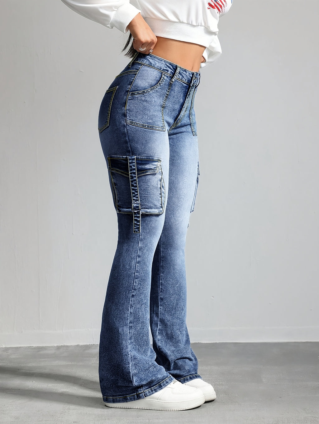High-Waisted Stretch Flared Jeans