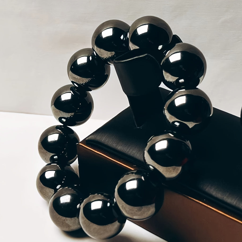 Handmade 18mm Black Obsidian Bead Bracelet