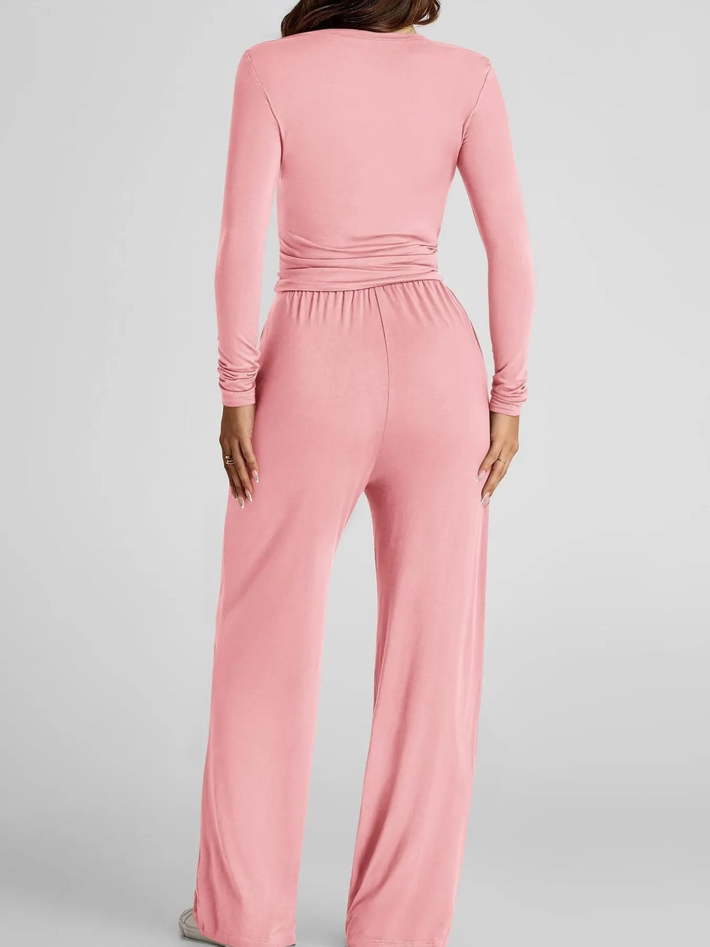 Round Neck Long Sleeve Top and Pants Set