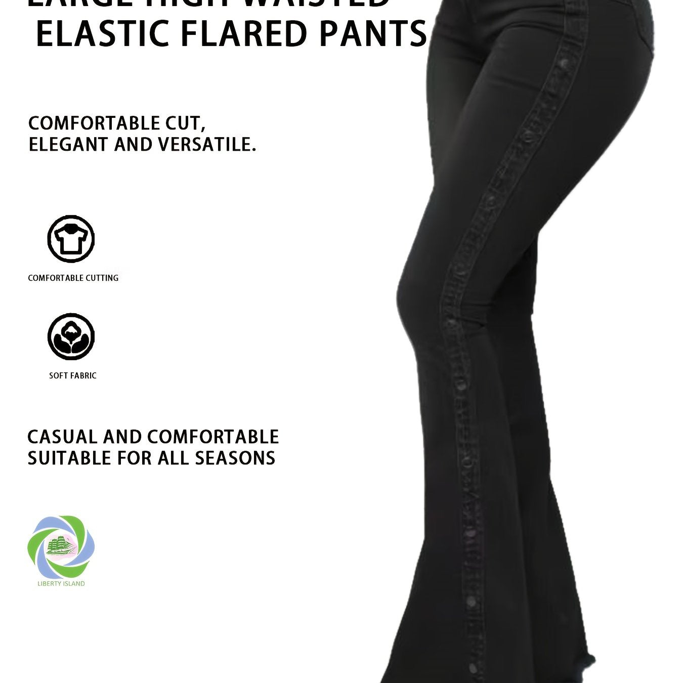 's Plus Size High-Waisted Wide-Leg Flared Bell-Bottom Jeans - Floor-Length Elastic Waist Trousers with Multi-Size Fit (Casual to Formal), All-Season for Commuting, Parties & - Durable Non-Sheer Pants