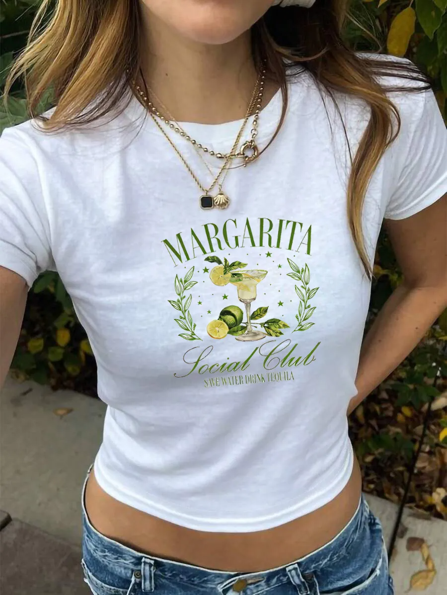 Slim-Fit Letter Cherry Printed Crop T-shirt