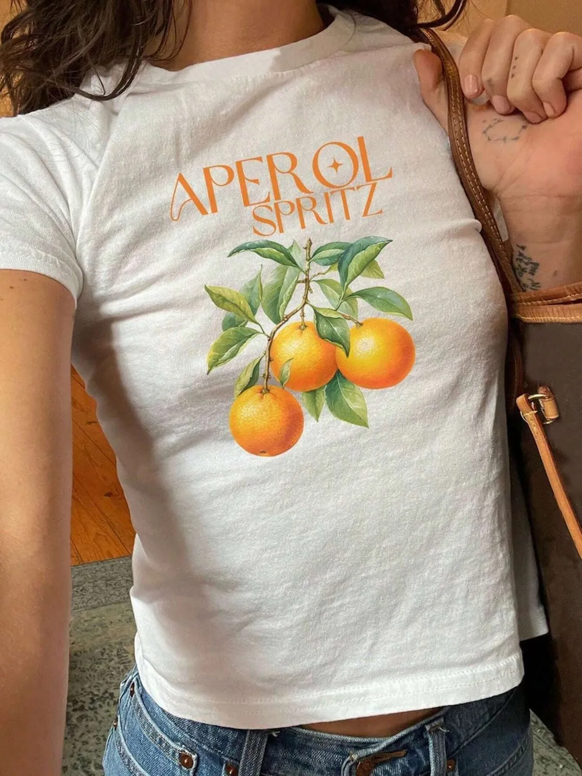 Slim-Fit Letter Cherry Printed Crop T-shirt