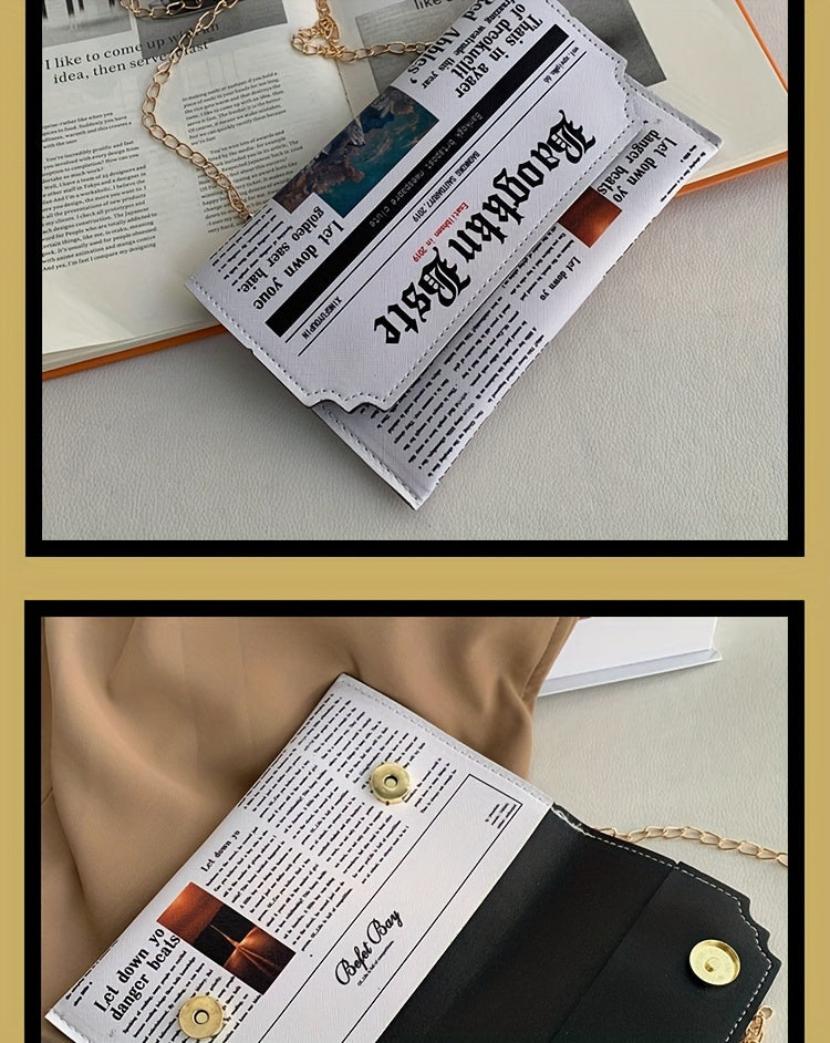 Trendy Chain Crossbody Newspaper Clutch Bag - Women's Envelope Flap Purse For Party Prom