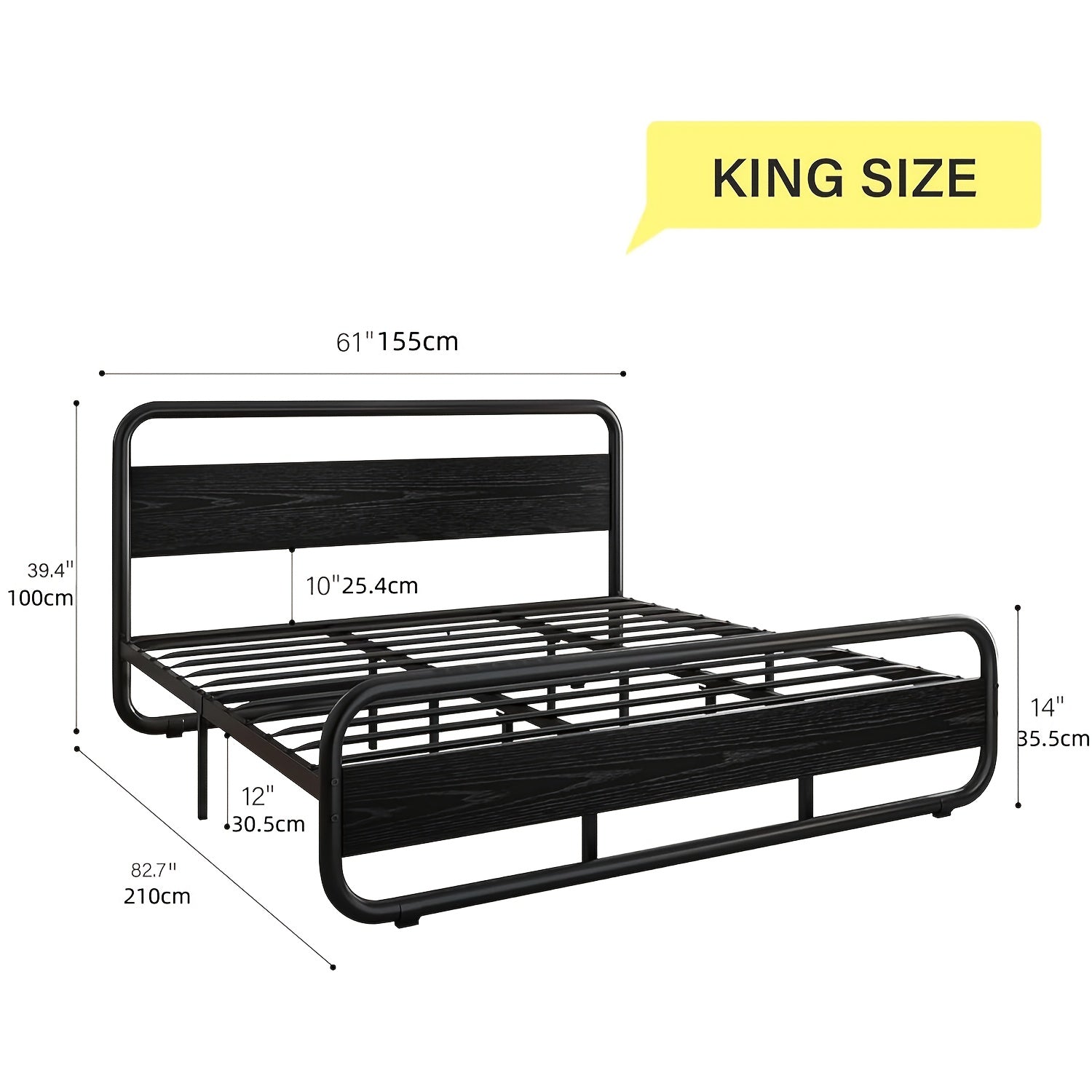 Twin Full Queen King Size Black/Brown/Grey/White Bed Frame with Wood Headboard