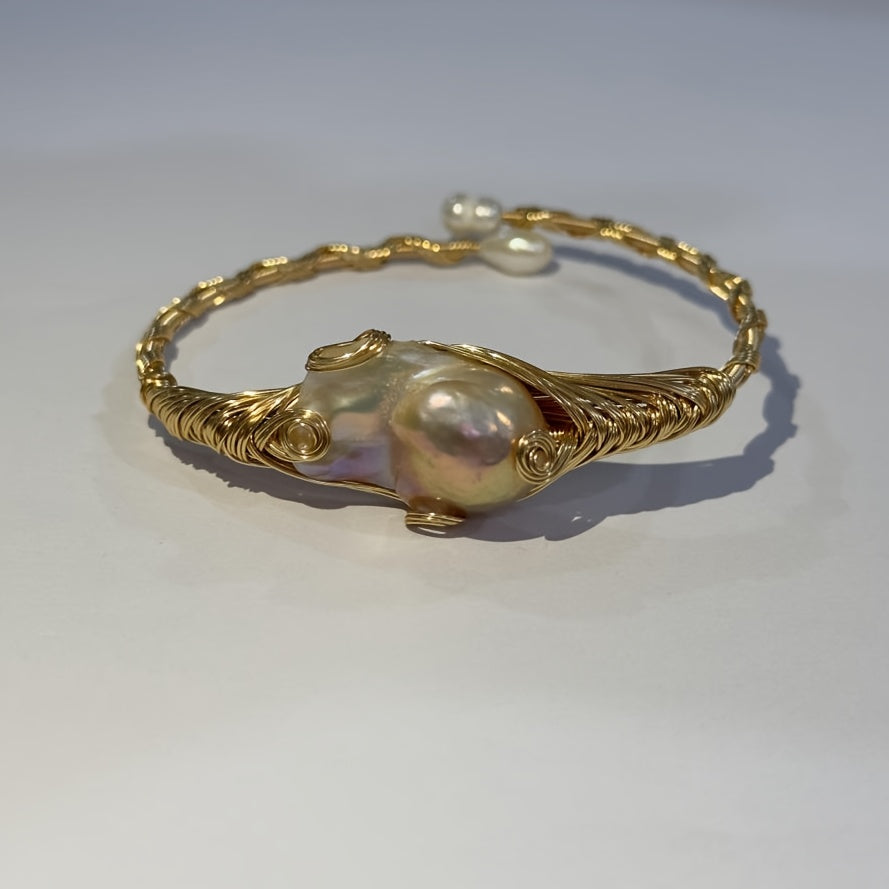 Open Cuff Bracelet Featuring Natural Freshwater Pearls