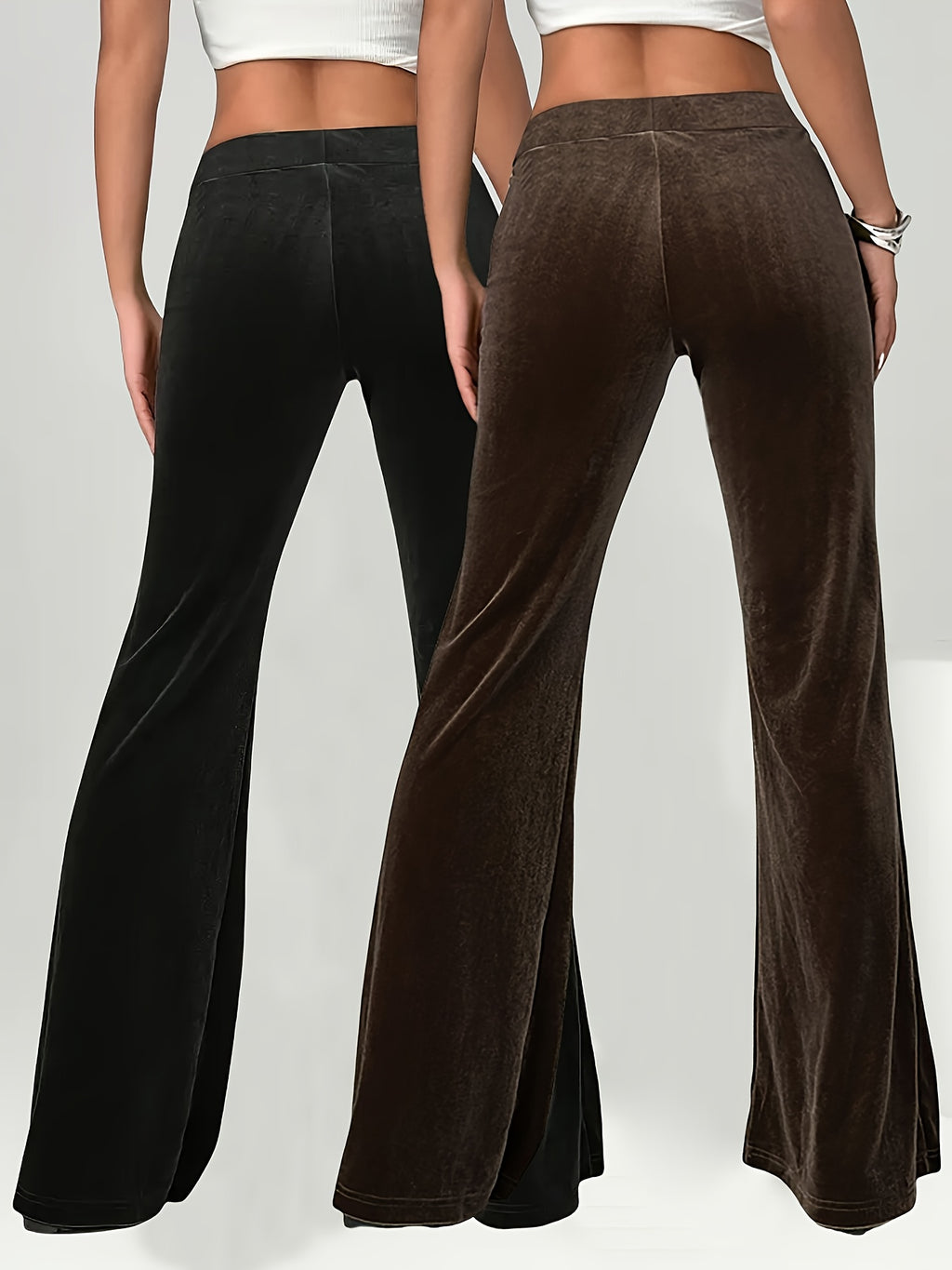 High-Waisted Drawstring Pocket Design Fleece Casual Flared Trousers Two-Piece Set