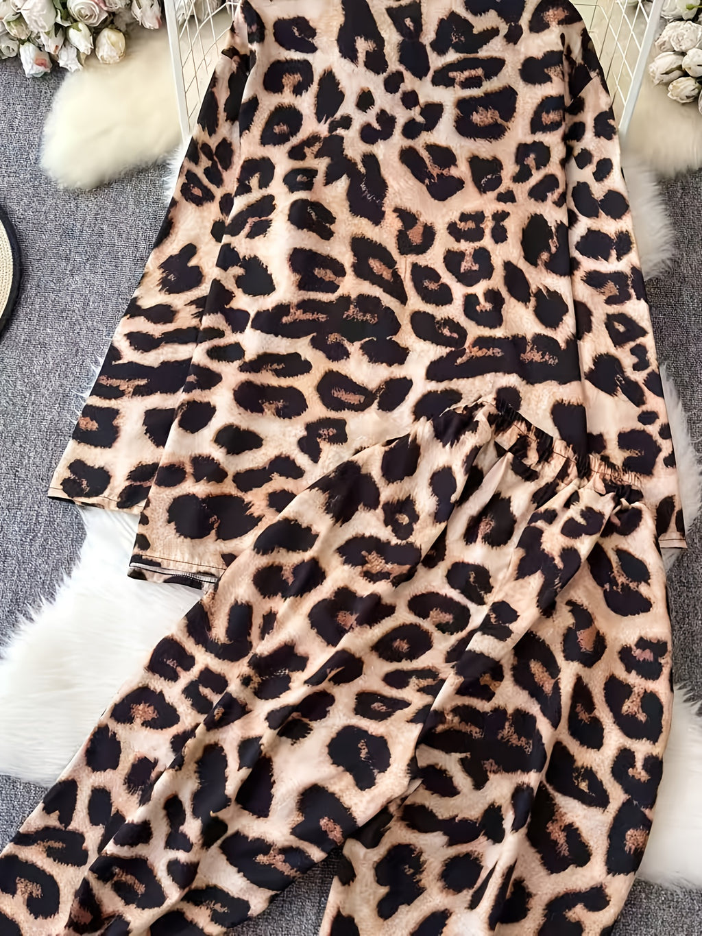 High Drape Silky Leopard Print Pajamas Two-Piece Set