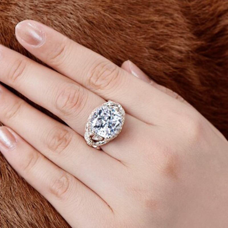 Square Cubic Zirconia with Intricate Floral Design