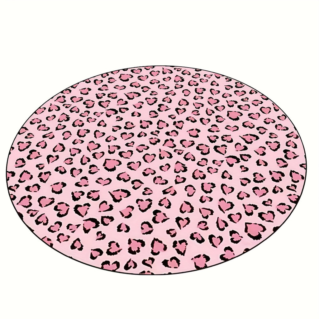 Pink Leopard Print Round Mat