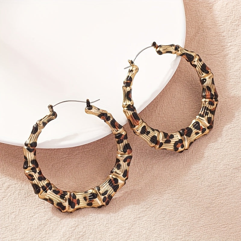 Leopard Print Iron Bamboo Pattern Earrings