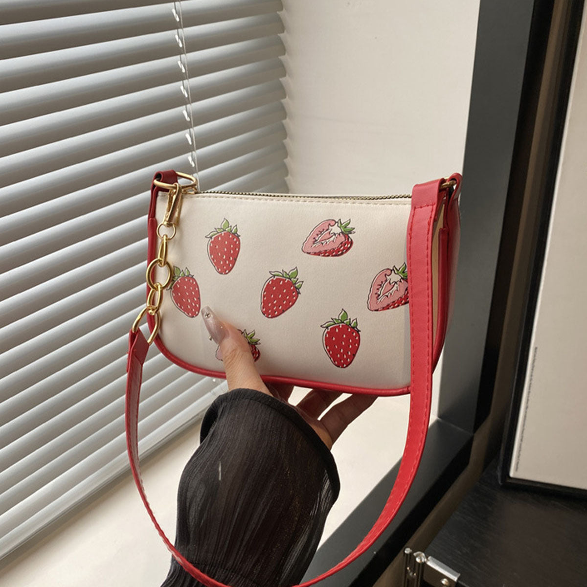Strawberry Shoulder Bag with Adjustable Strap