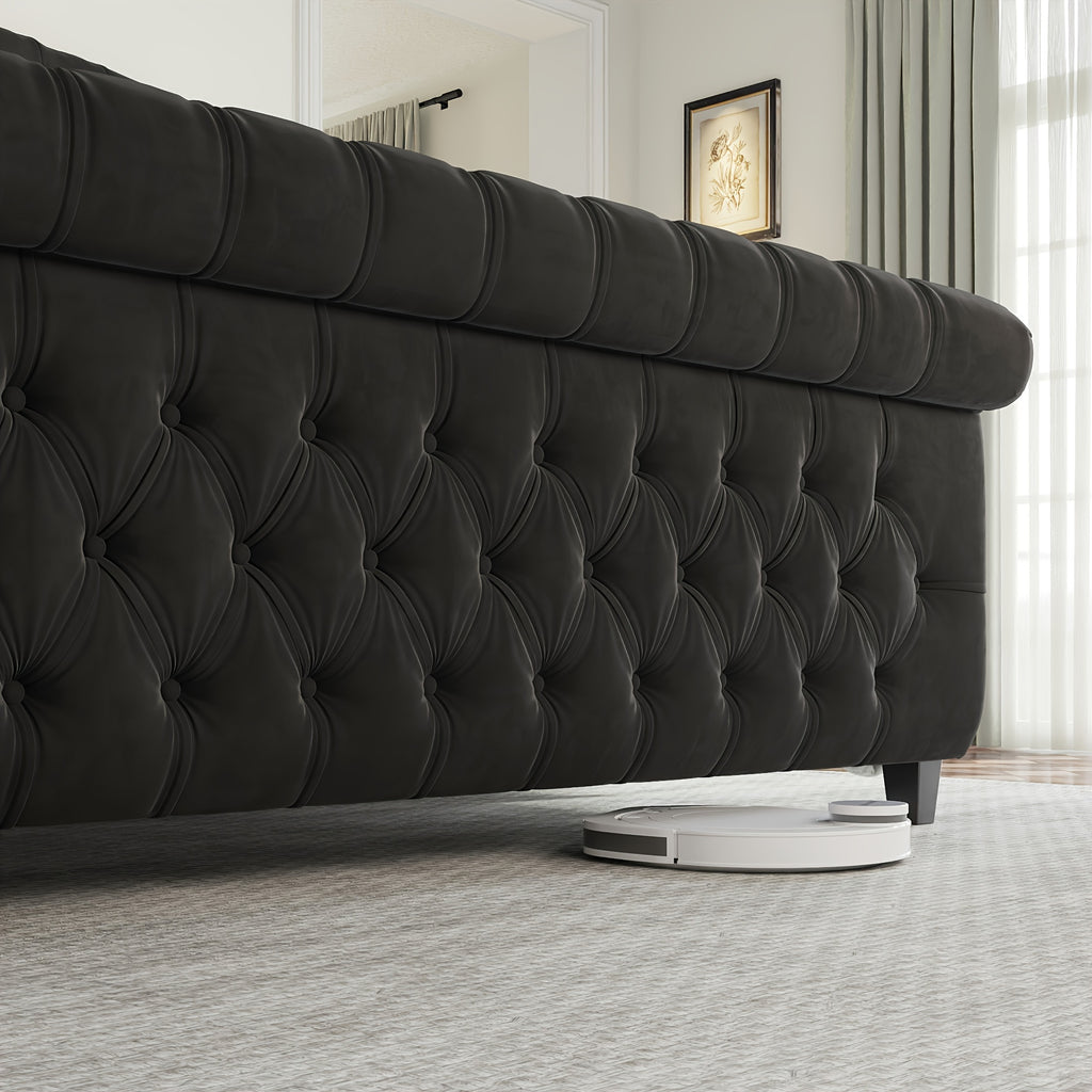 Queen Size Chenille Upholstered Platform Bed Frame with Scroll Wingback Headboard and Footboard