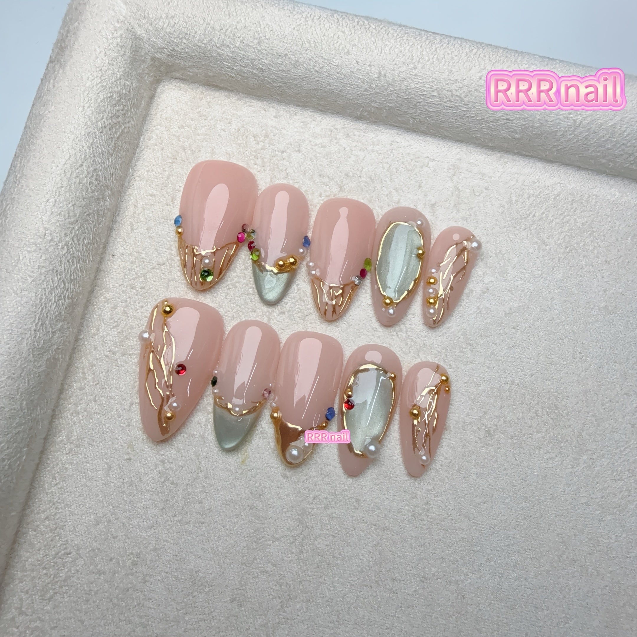 Almond Shape with Green Cat Eye & Sparkling Rhinestone Accents