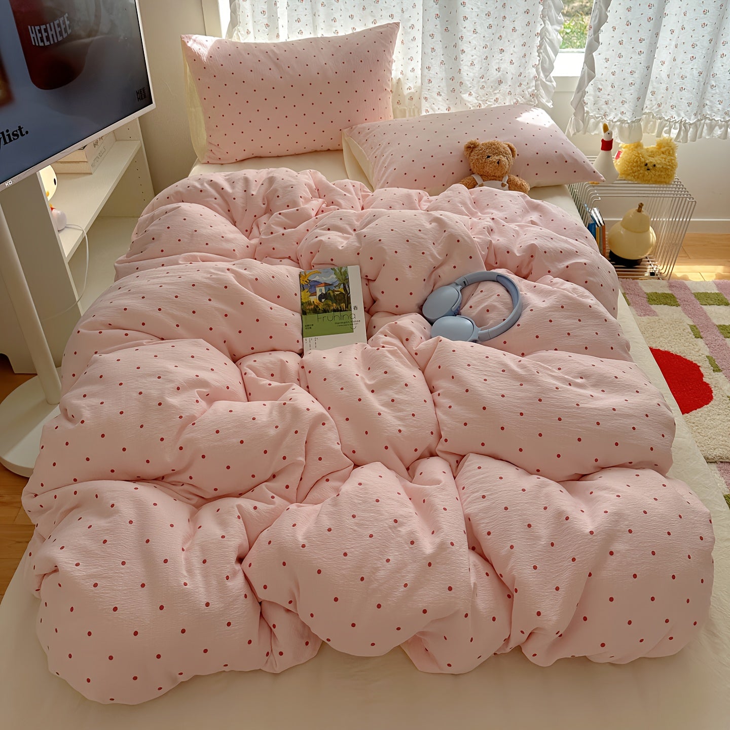 {4pcs} Polka Dot Soft Bedding Set