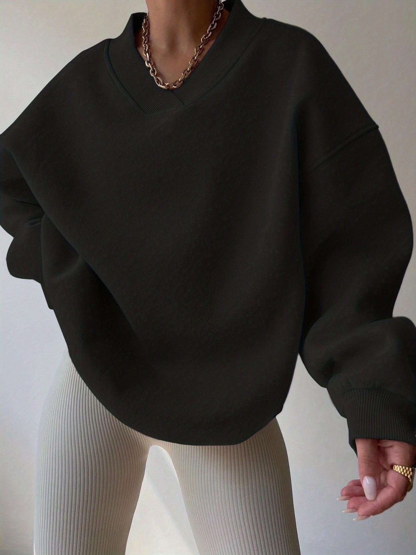 V-Neck Oversized Pullover Sweatshirt