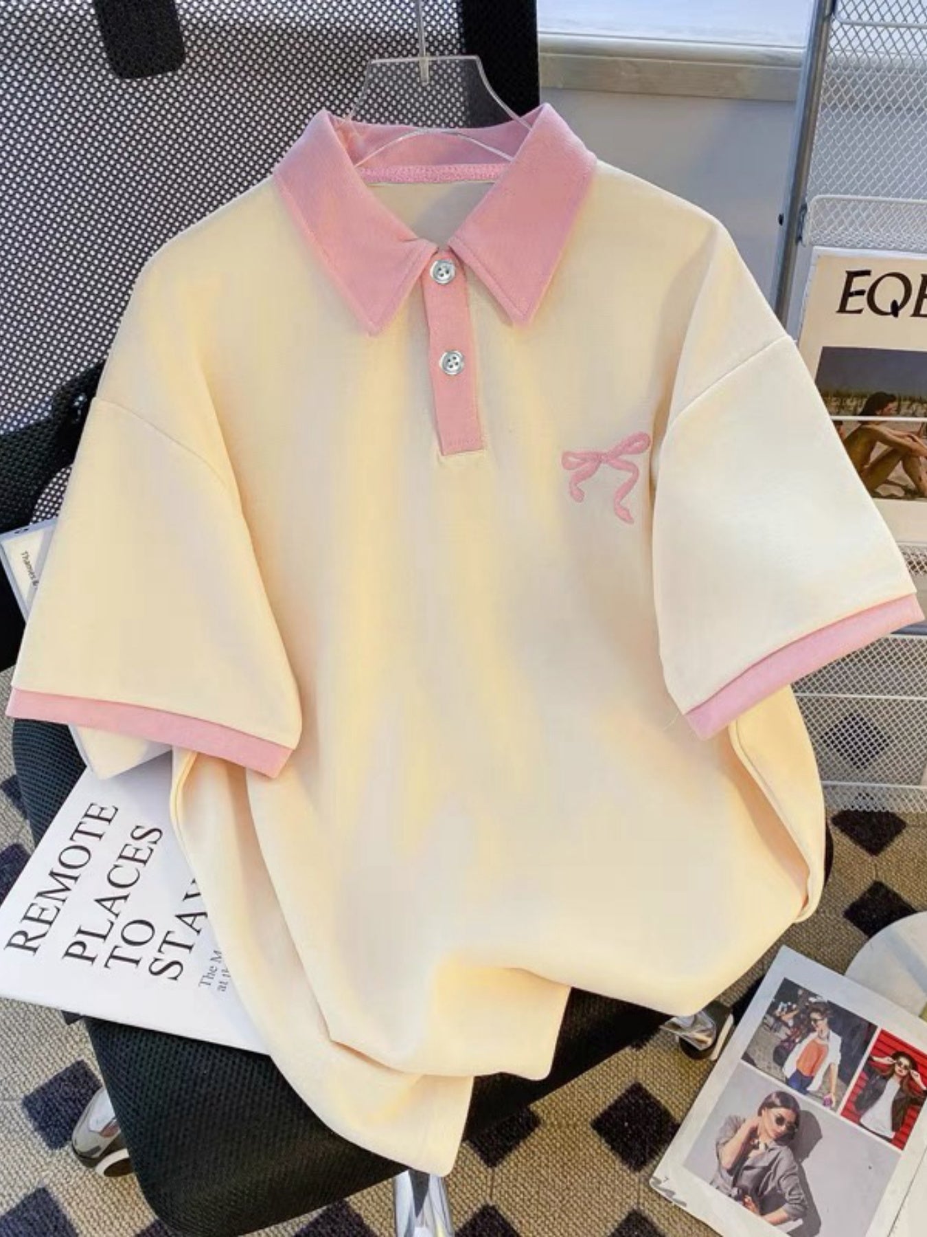 Pink Bow Embroidered Polo Shirt