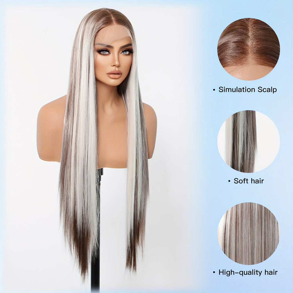 Gradient Blonde Straight Hair Wig Mixed With Brown And Golden Lace Wig