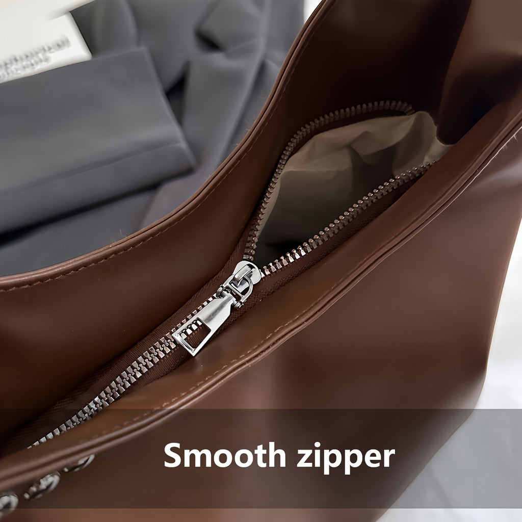 Women's Retro Punk Gothic Handbag - Edgy Shoulder Tote with Zipper Closure, White/Black Handheld Bag, Punk Style Purse for Casual & Formal Outfits, Durable Everyday Shoulder Bag