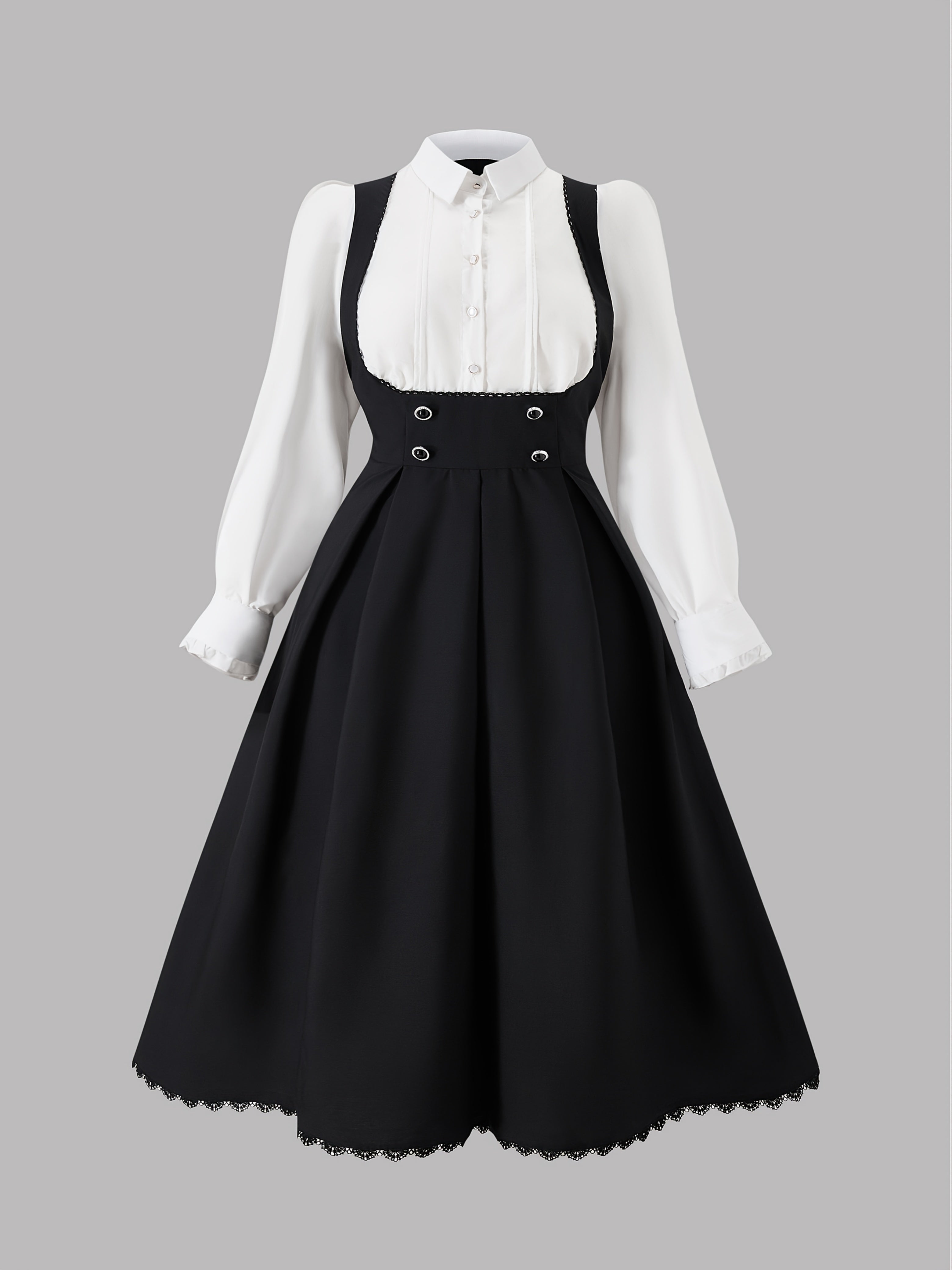 Solid Color Contrast 2-in-1 Long Sleeve Maxi Dress