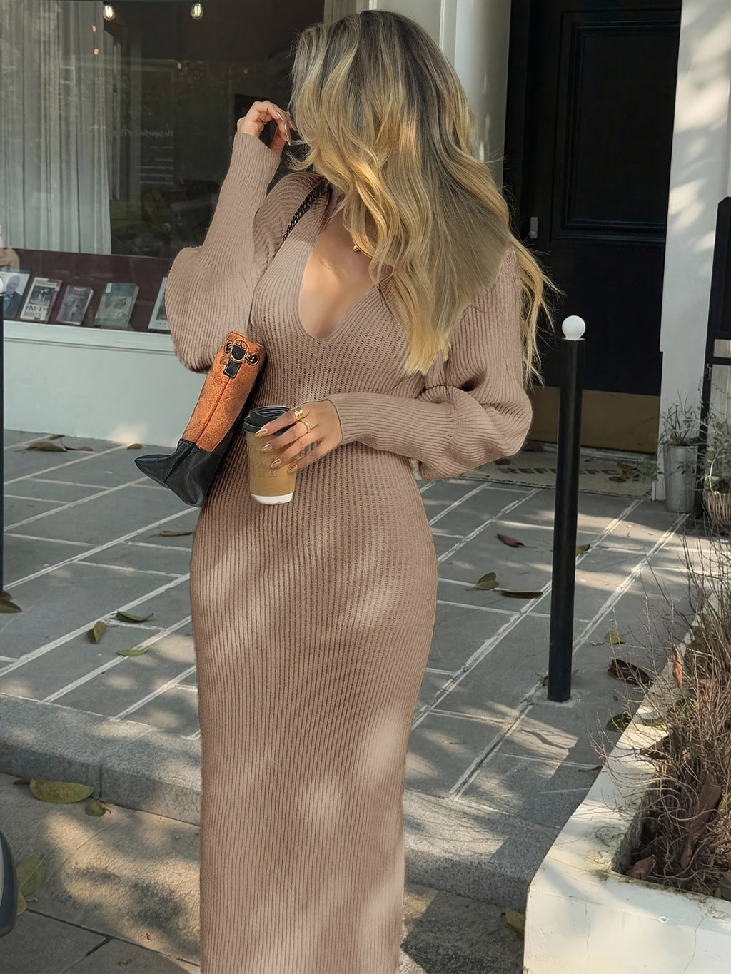 Women's Elegant V-Neck Maxi Dress - Winter Long Dress with V-Neck Bodice & Slim-Fit, Machine Washable Solid Color Dress for Weddings, Parties, - Versatile Fall Winter Wedding Guest Gown (LL168) - Non- Dress, No Bulk