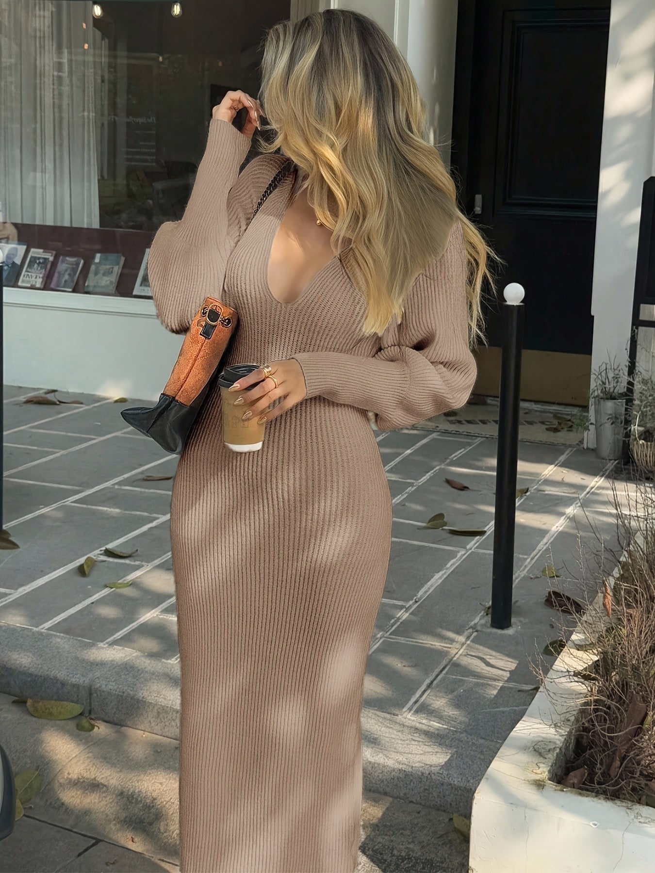 Women's Elegant V-Neck Maxi Dress - Winter Long Dress with V-Neck Bodice & Slim-Fit, Machine Washable Solid Color Dress for Weddings, Parties, - Versatile Fall Winter Wedding Guest Gown (LL168) - Non- Dress, No Bulk