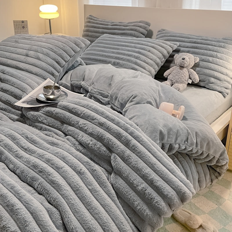 3pcs Simple Solid Color Flannel Quilt Cover Set