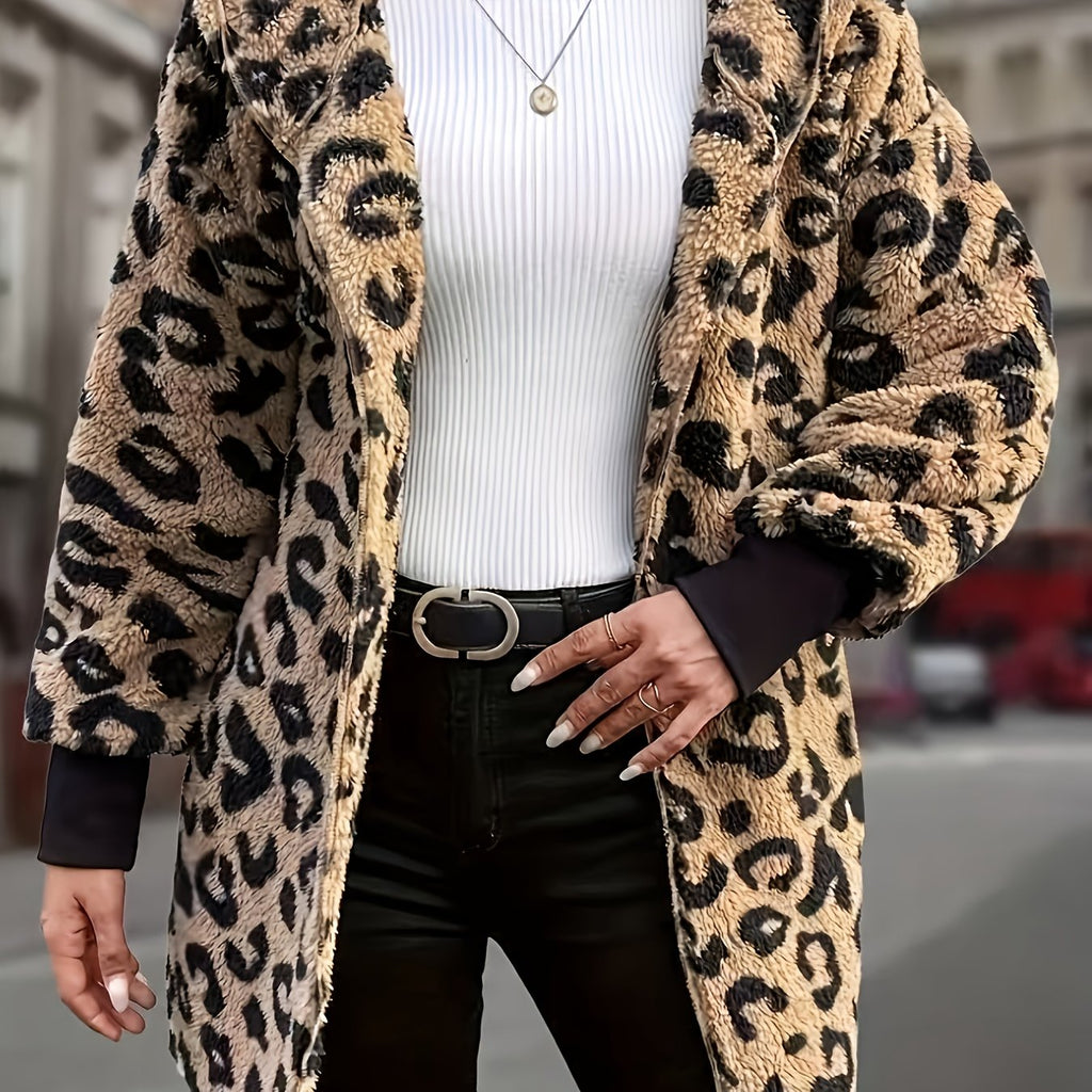 Leopard Print Hooded Double-Sided Thick Plush Coat