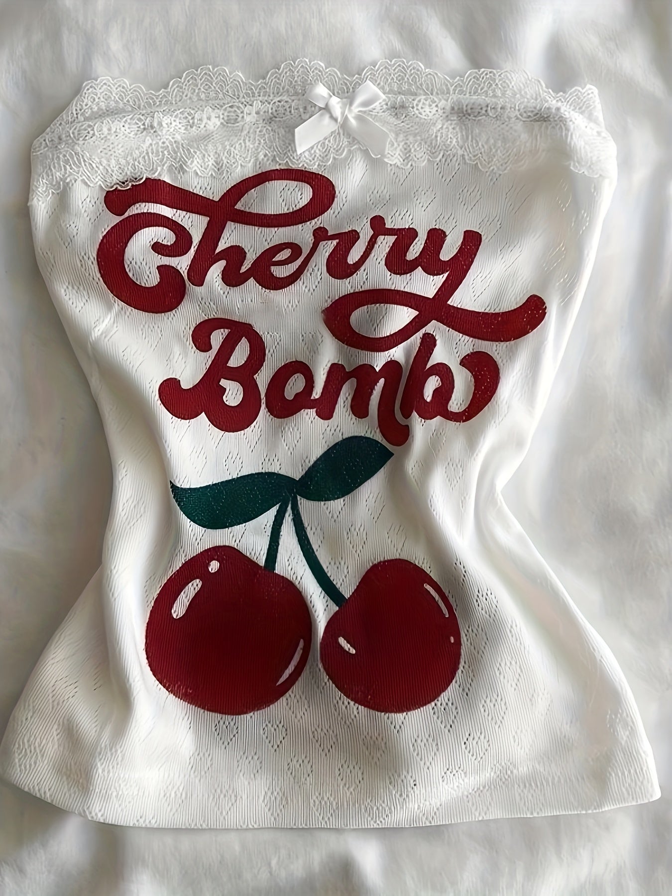 Cherry Bomb Lace Trim Strapless Tube Top