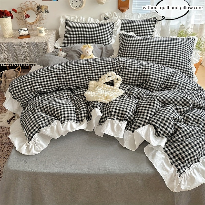 Black and White Plaid Print Bedding Set Includes Duvet Cover and Pillowcases