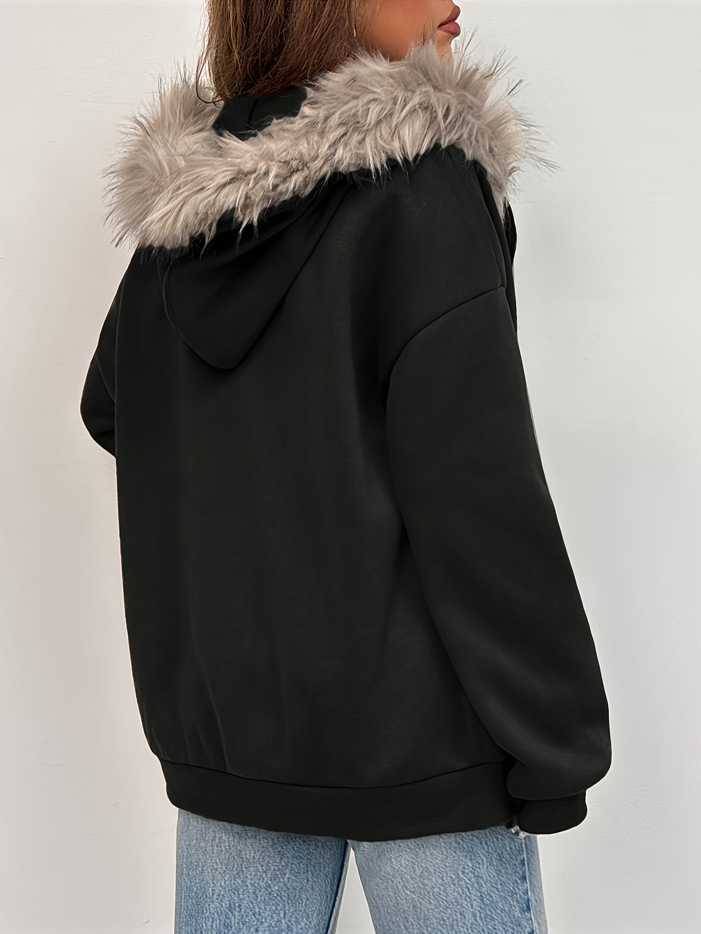 Women'S Hooded Jacket - Elegant Loose Fit Zip-Up Coat with Front Zipper Closure, Long Sleeve Outerwear for Fall/Winter, Chic Casual Outerwear for Everyday & Formal Events - Easy-Care Women'S Clothing, Ladies Winter Coats, Sea