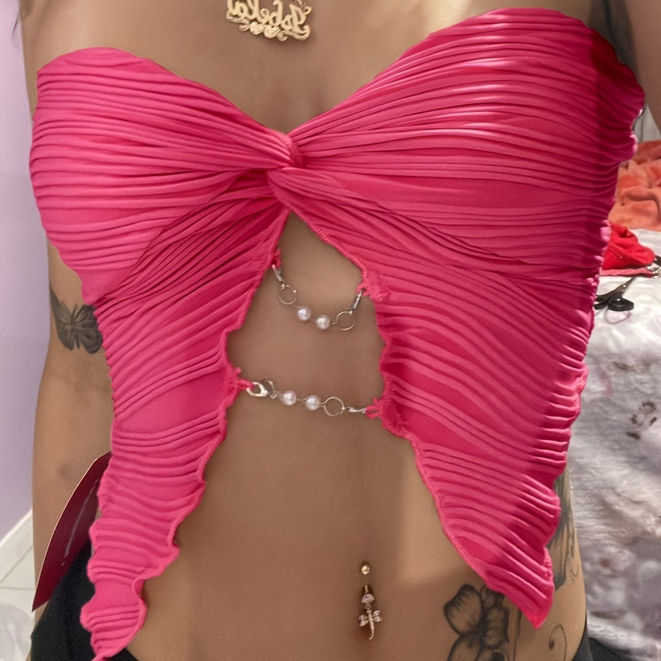 Strapless Asymmetrical Chain Top