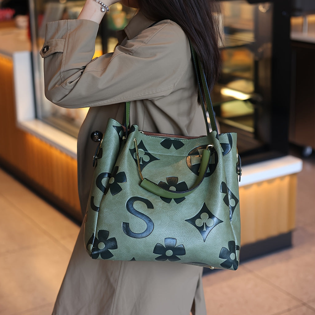 Floral Embossed Synthetic Leather Satchel Handbag