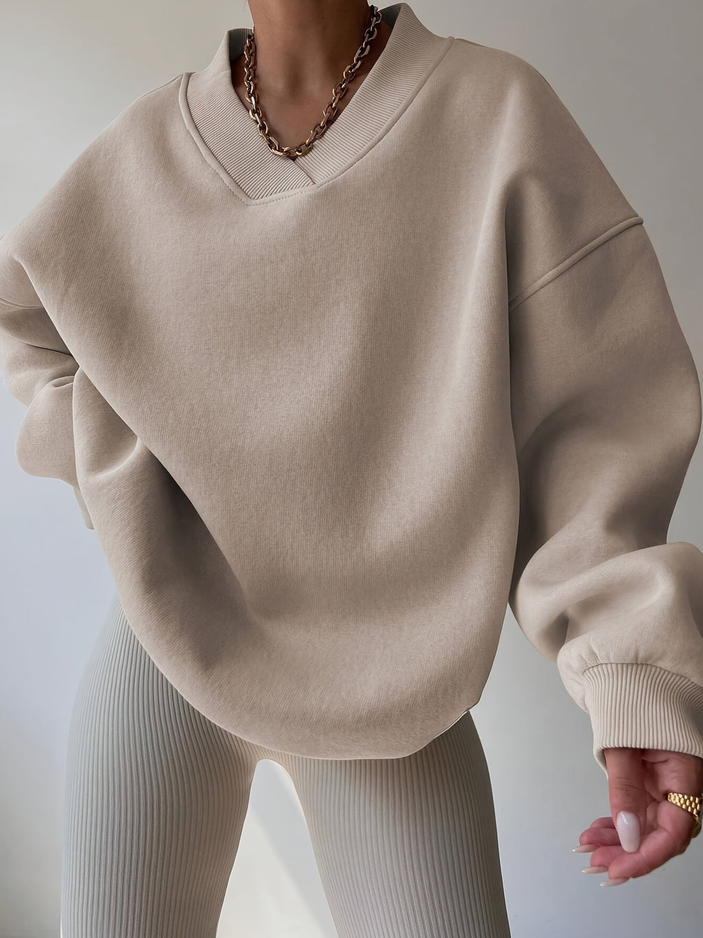 V-Neck Oversized Pullover Sweatshirt