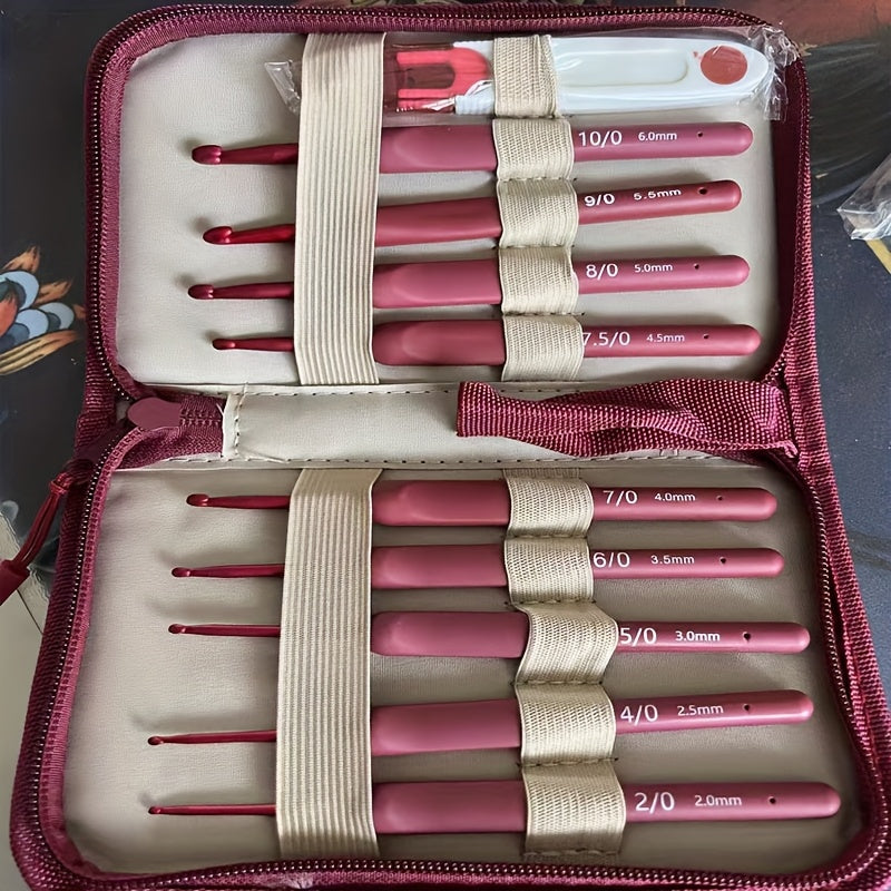 10pcs Crochet Set with Red Soft Handle