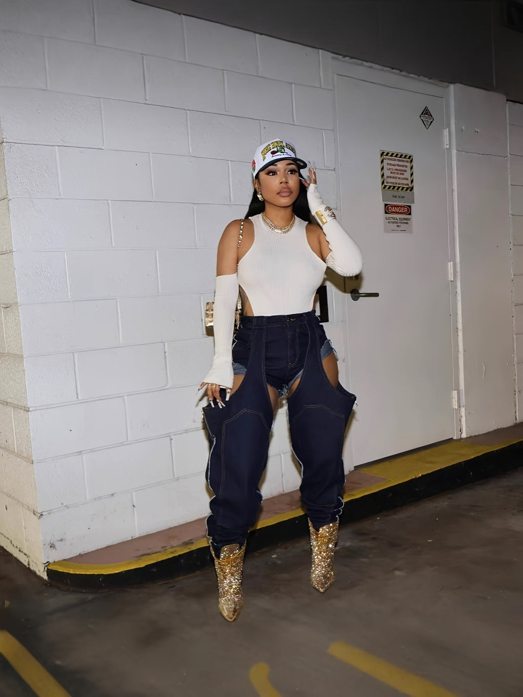 High-Waisted Distressed Jeans