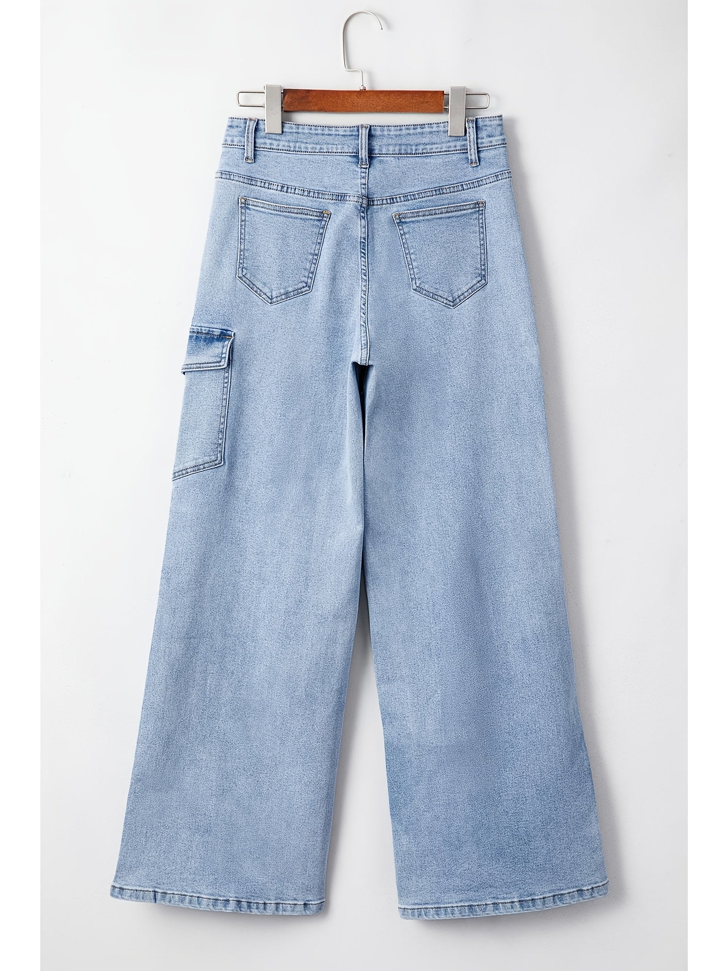 Denim Curved Bow Side Pocket Straight Trousers