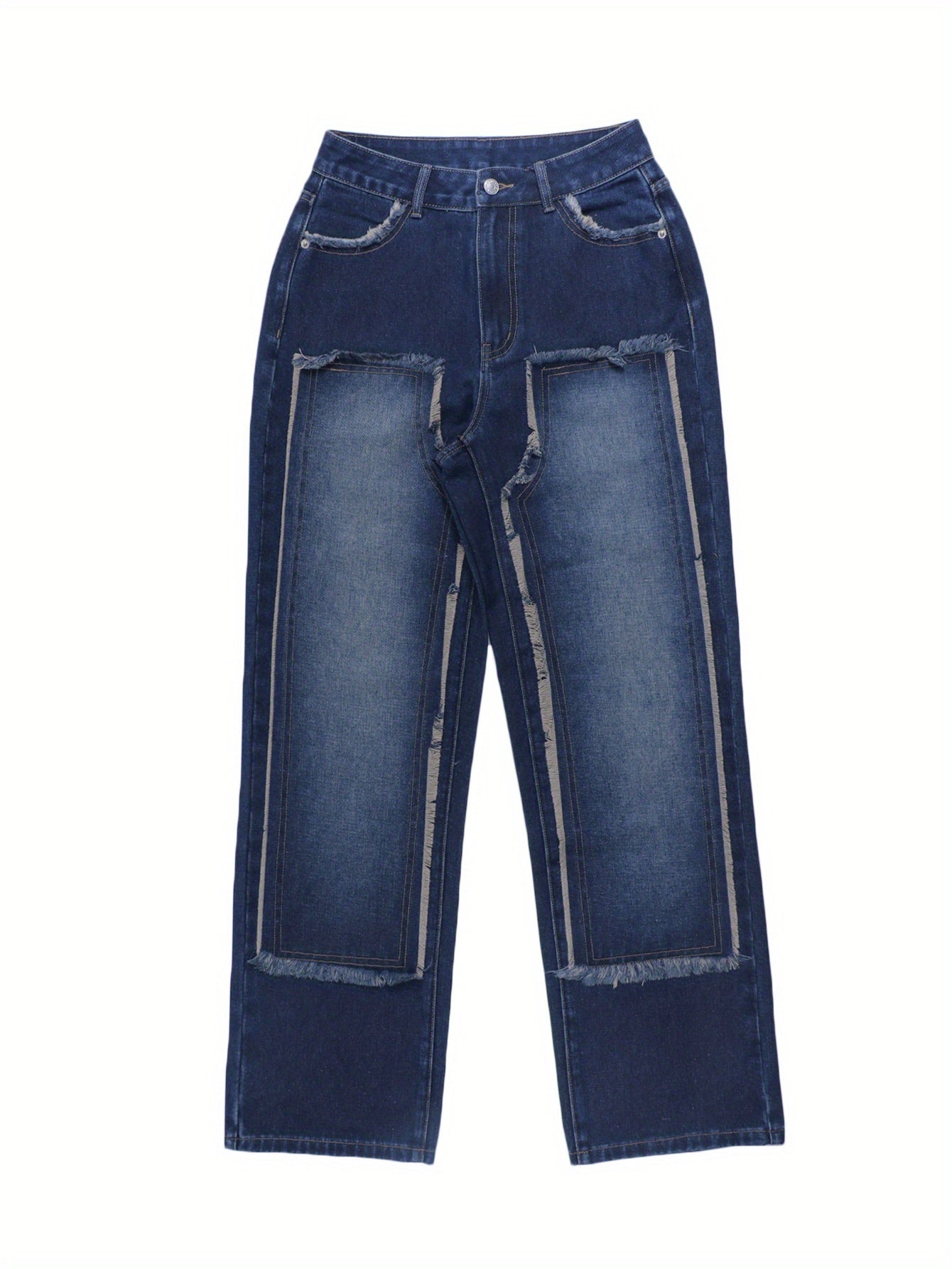 Low-Rise Straight-Leg Jeans with Fur-Like Patchwork Hem